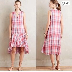 Anthropologie Maeve Pink Checkered Dress